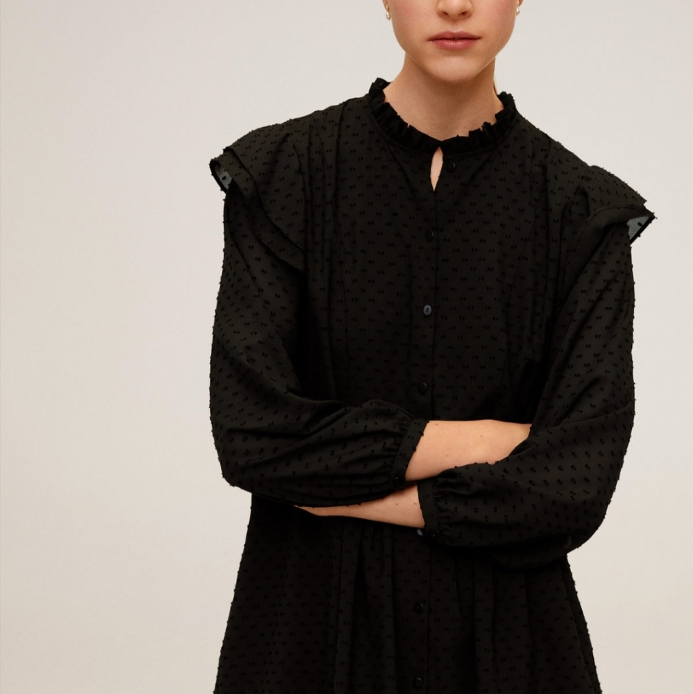 NWT Mango Flowy Ruffle Detail Swiss Dot Dress